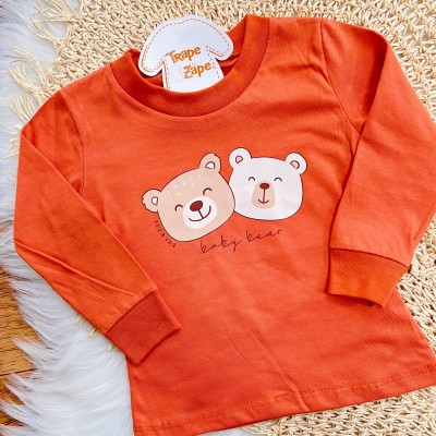 Conj. Blusa Manga Longa Baby Bear e Calça de Moletom - Laranja e Areia